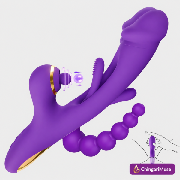 Chingari Muse Joan 3X Rabbit Tapping G-Spot Vibrator with Anal Beads – Rechargeable Waterproof Personal Massager