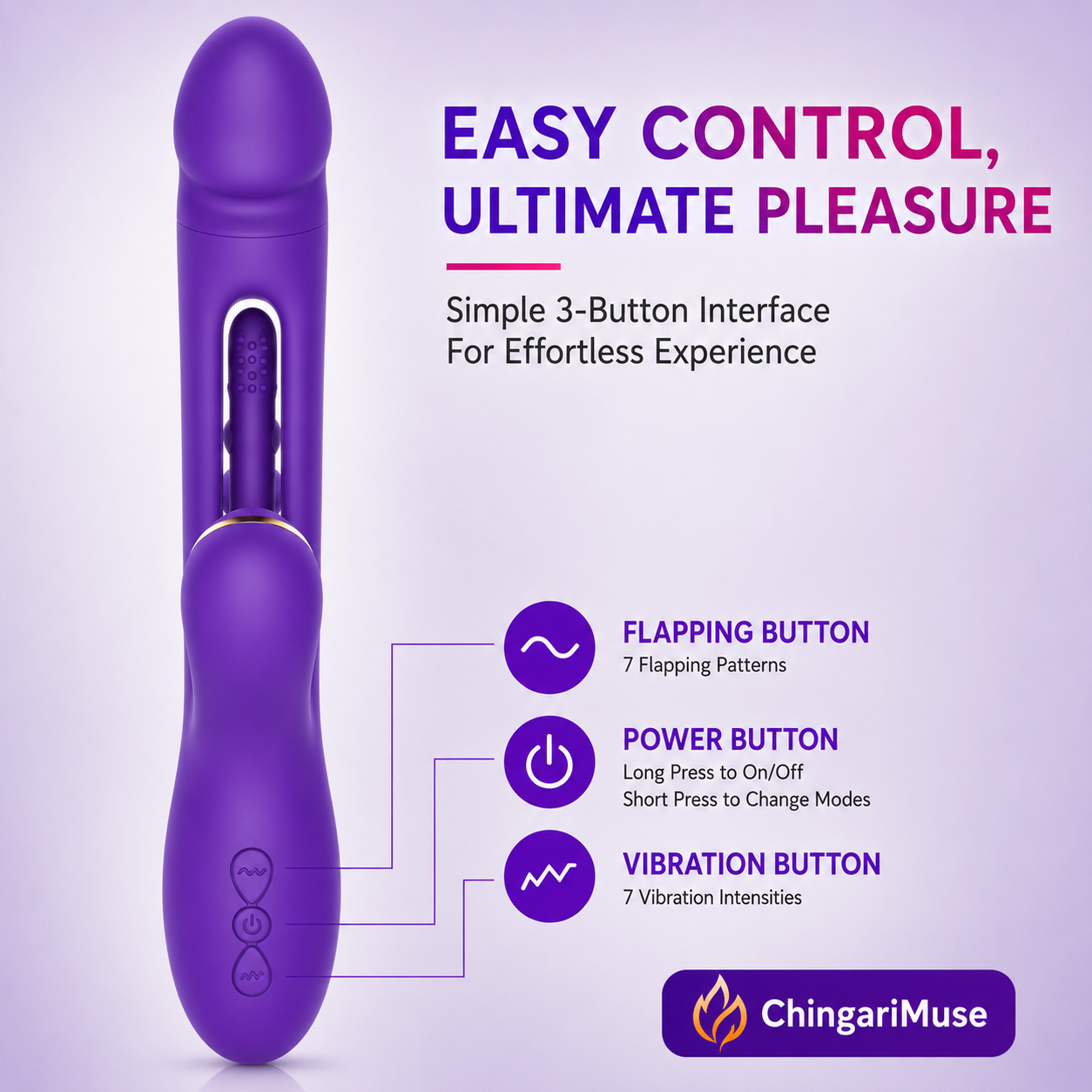 Chingari Muse Joan 3X Rabbit Tapping G-Spot Vibrator with Anal Beads – Rechargeable Waterproof Personal Massager